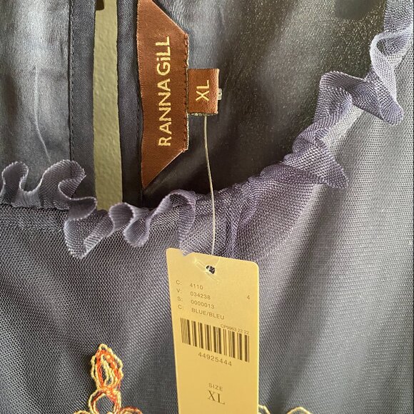 Anthropologie, Ranna Gill Blue Ornate Embroidery Top - Picture 4 of 8